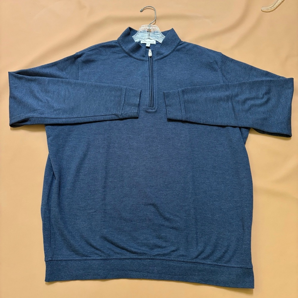 Peter Millar Mens XL Blue Crown Comfort Interlock Golf 1/4 Zip Pullover Preppy